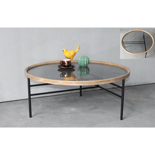 Wooden and Metal Round Coffee Table - natural/black