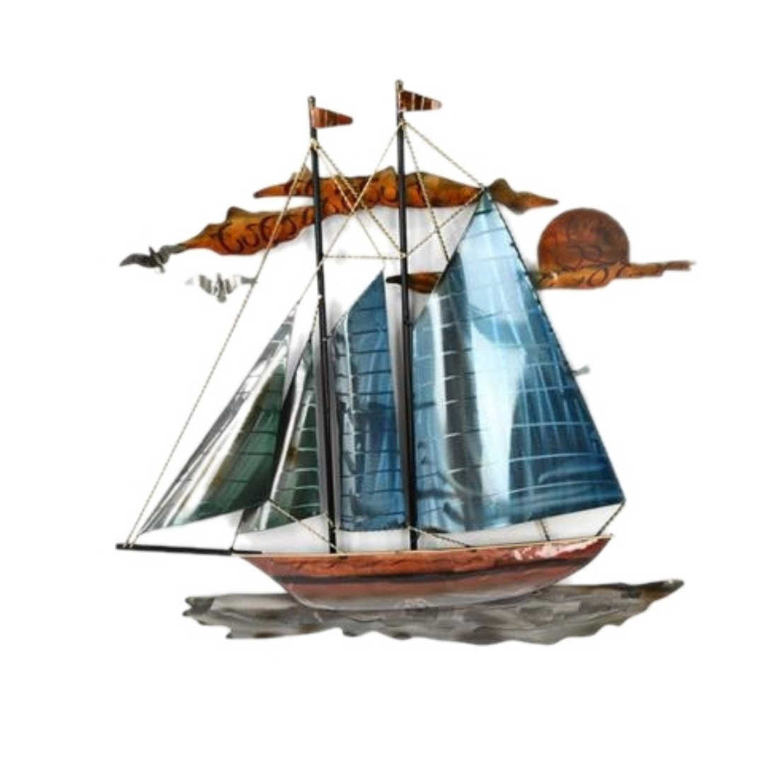 Sailing Ship Metal Art Wall Hanging - blue