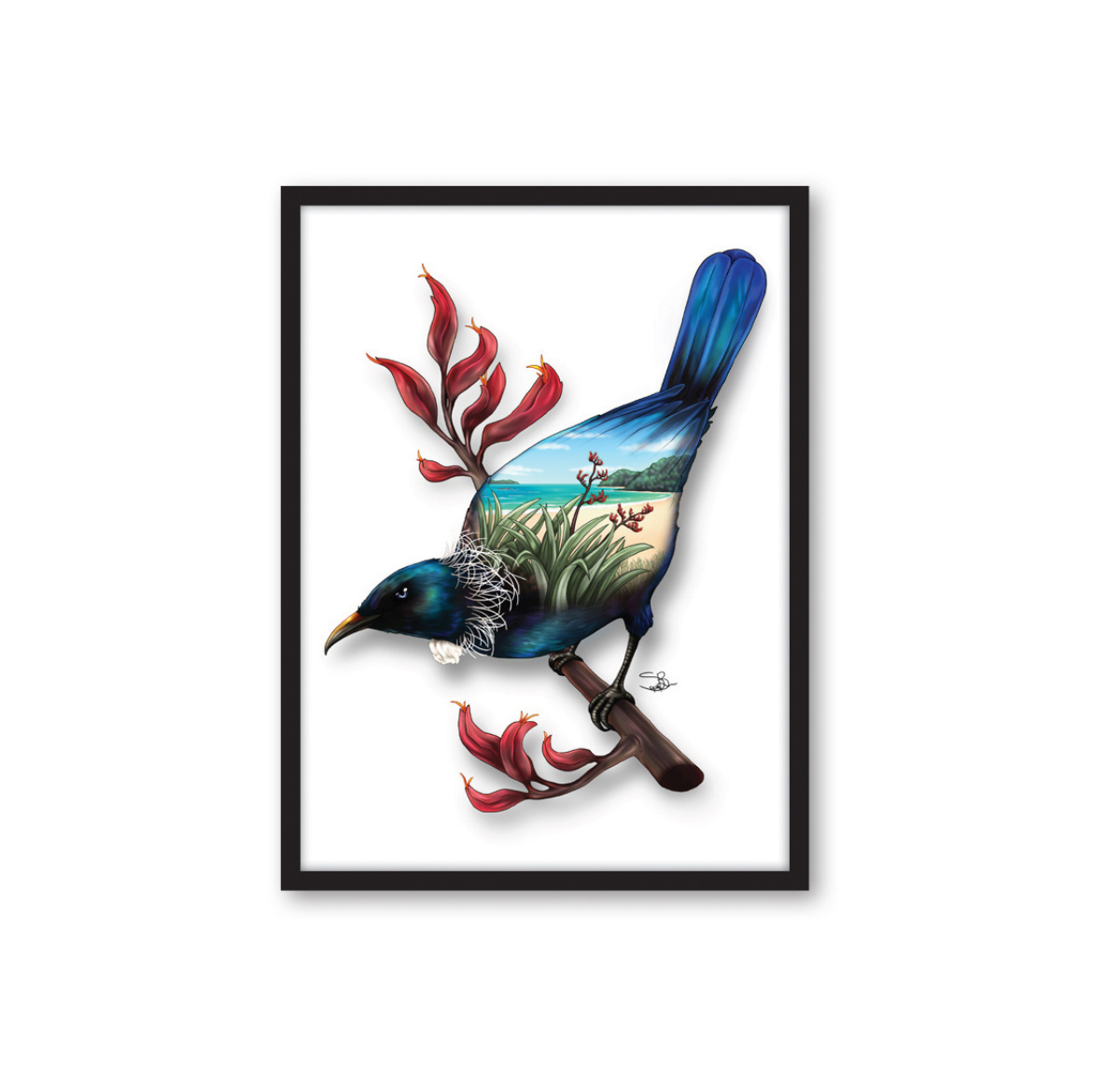 Tui Sitting Framed Canvas Wall Art Print - Small