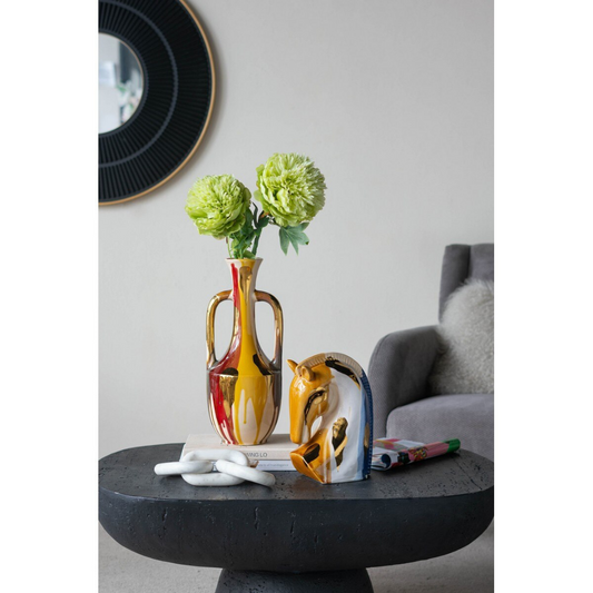 Ceramic Vase with 2 Handles large - multi coloured