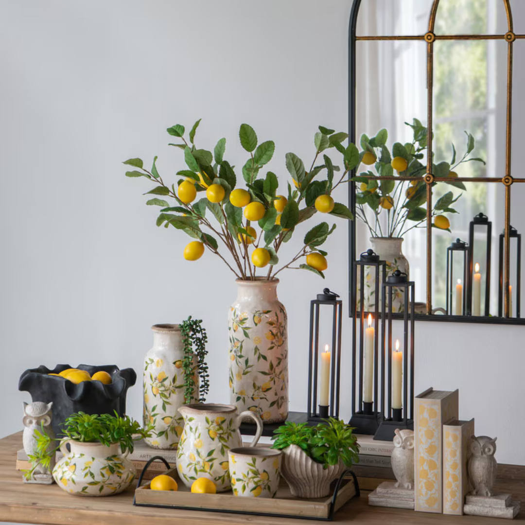 Lemon & Leaves Ceramic Vase - small