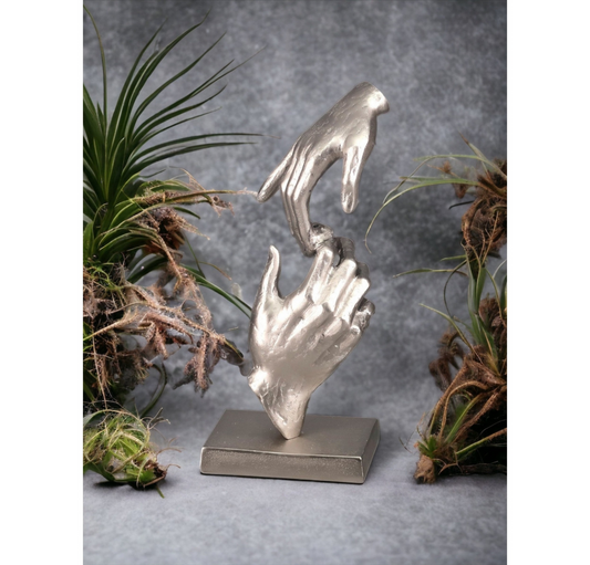 Hands Sculpture on Silver MDF Base - Silver