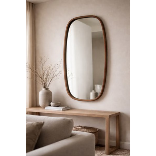 Oval Wall Hanging Mirror - walnut