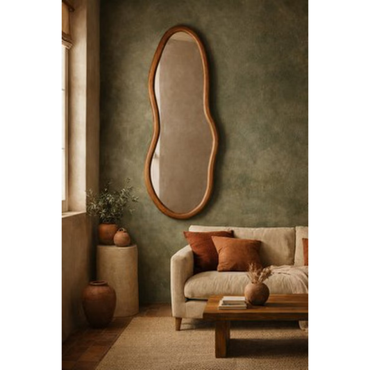 Squiggle Wall Hanging Mirror - walnut II