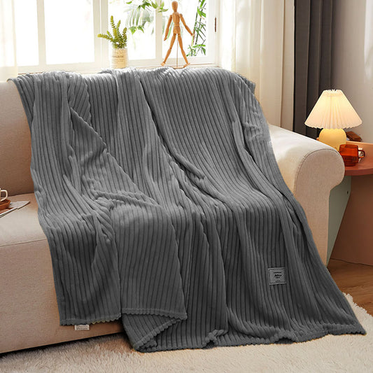 Throw Blanket Knitted Striped Pattern - Grey
