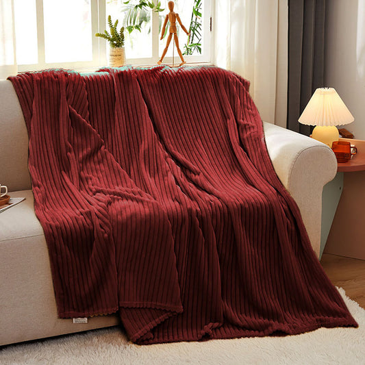 Throw Blanket Knitted Striped Pattern - Burgundy