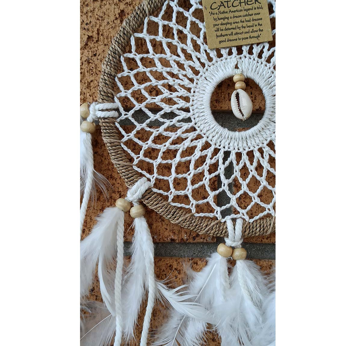 Boho Macrame Shell Dreamcatcher Wall Art - Cream