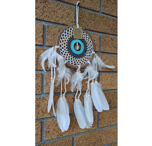 Boho Macrame Shell Dreamcatcher Wall Art - Aqua