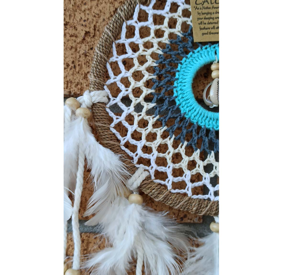 Boho Macrame Shell Dreamcatcher Wall Art - Aqua
