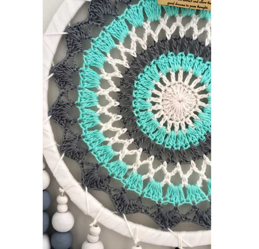 Boho Beaded Dreamcatcher - Aqua/Cream | Wall Art