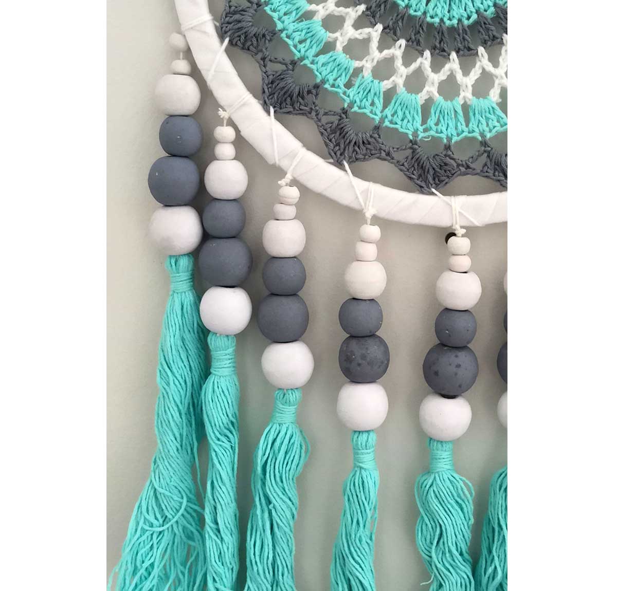 Boho Beaded Dreamcatcher - Aqua/Cream | Wall Art