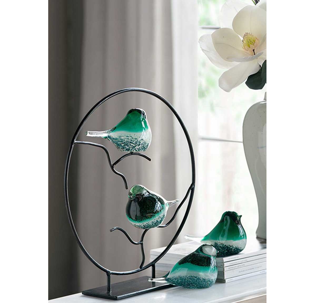 Set of Glass Birds Accent - Green | Animal Decor | Home Decor