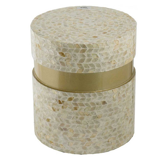 Capiz Round Accent Table - Tan & Gold | Small Furniture | Home Decor