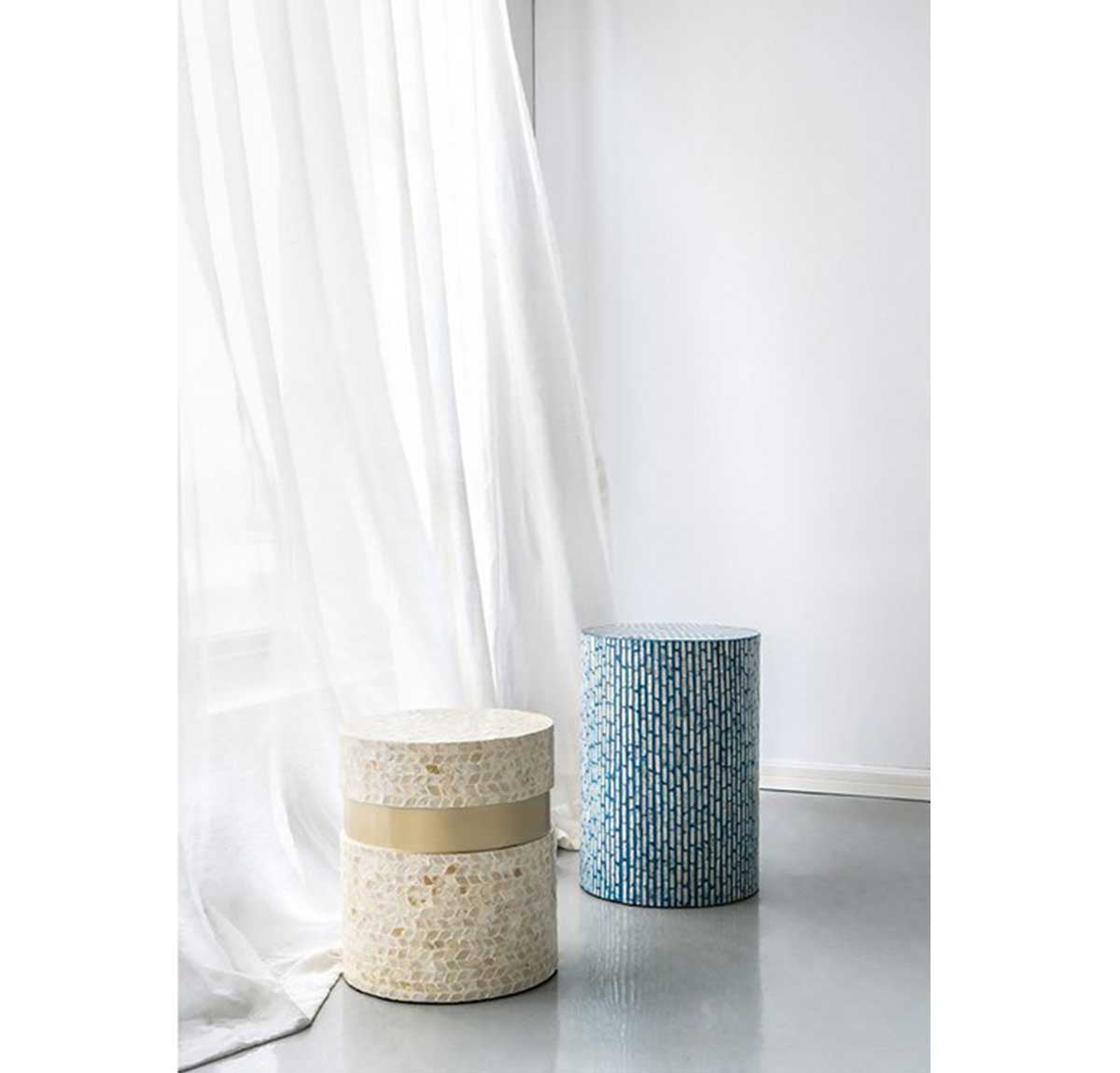 Capiz Round Accent Table - Tan & Gold | Small Furniture | Home Decor