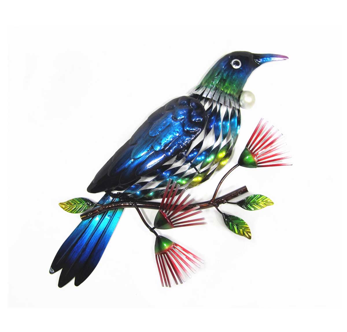 Tui Bird on a Pohutukawa Branch Metal Wall Art Hanging | Wall Decor | Home Decor