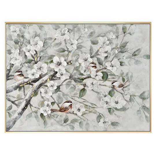 Flowers Canvas Art Painting in Gold Frame - white