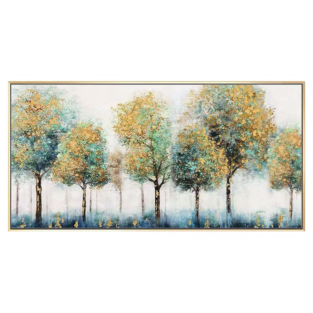 Tree Canvas Art Painting in Gold Frame - Blue