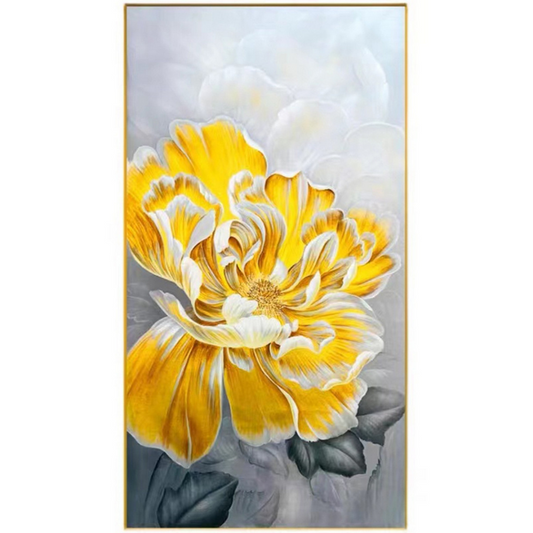 Flowers Canvas Art Painting in Gold Frame - Yellow