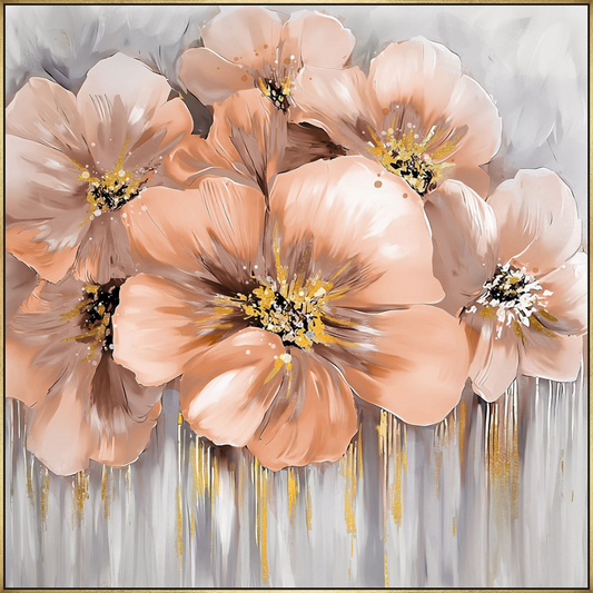 Flowers Canvas Art Painting in Gold Frame - Pink/Gold