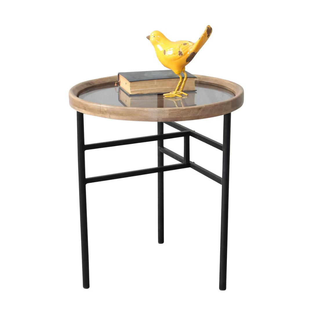 Wooden and Metal Round Side Table - small - natural/black