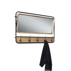 Wooden Wall Hanging Mirror with Hooks - natural/black