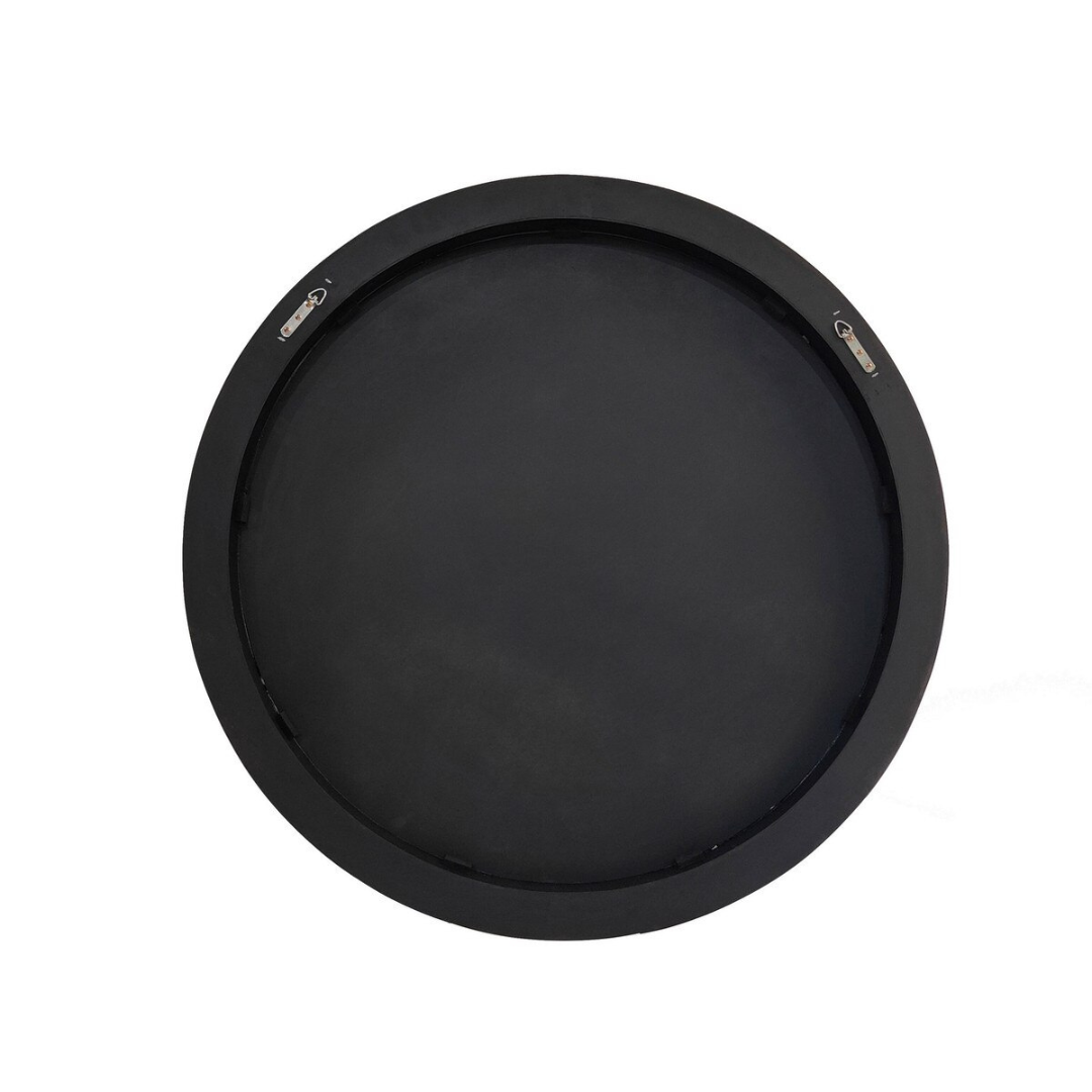 Teak & Black Round Wall Hanging Mirror - teak