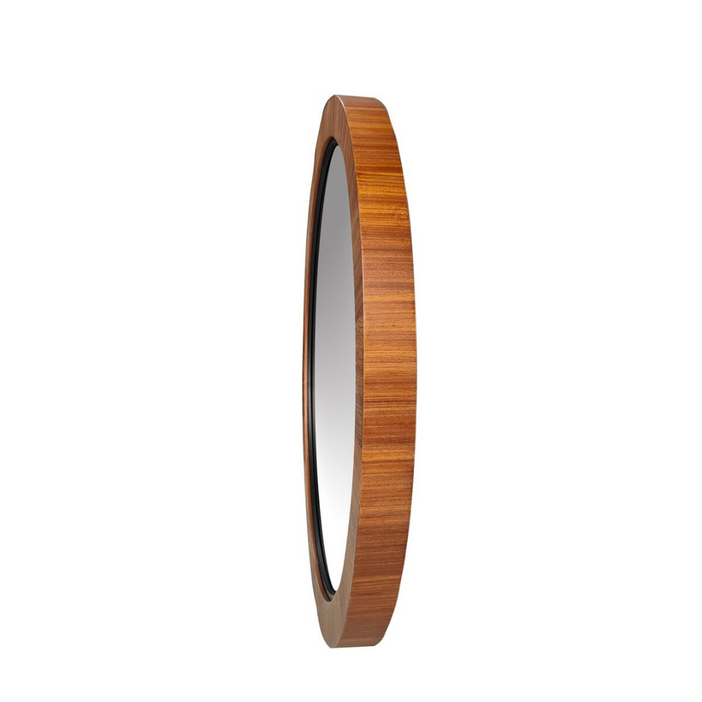 Teak & Black Round Wall Hanging Mirror - teak