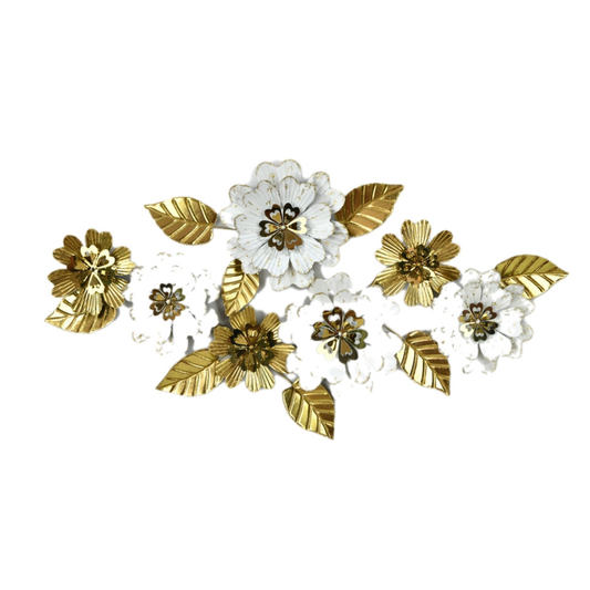 Floral Display Metal Art Wall Hanging - gold/white