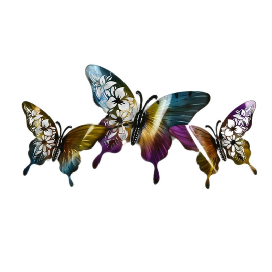 Triple Butterfly Display Metal Art Wall Hanging - multi