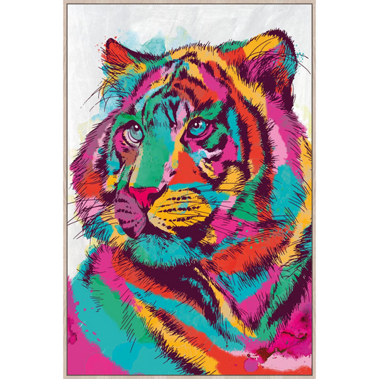 Psychedelic Cat Framed Canvas Art - multi colour