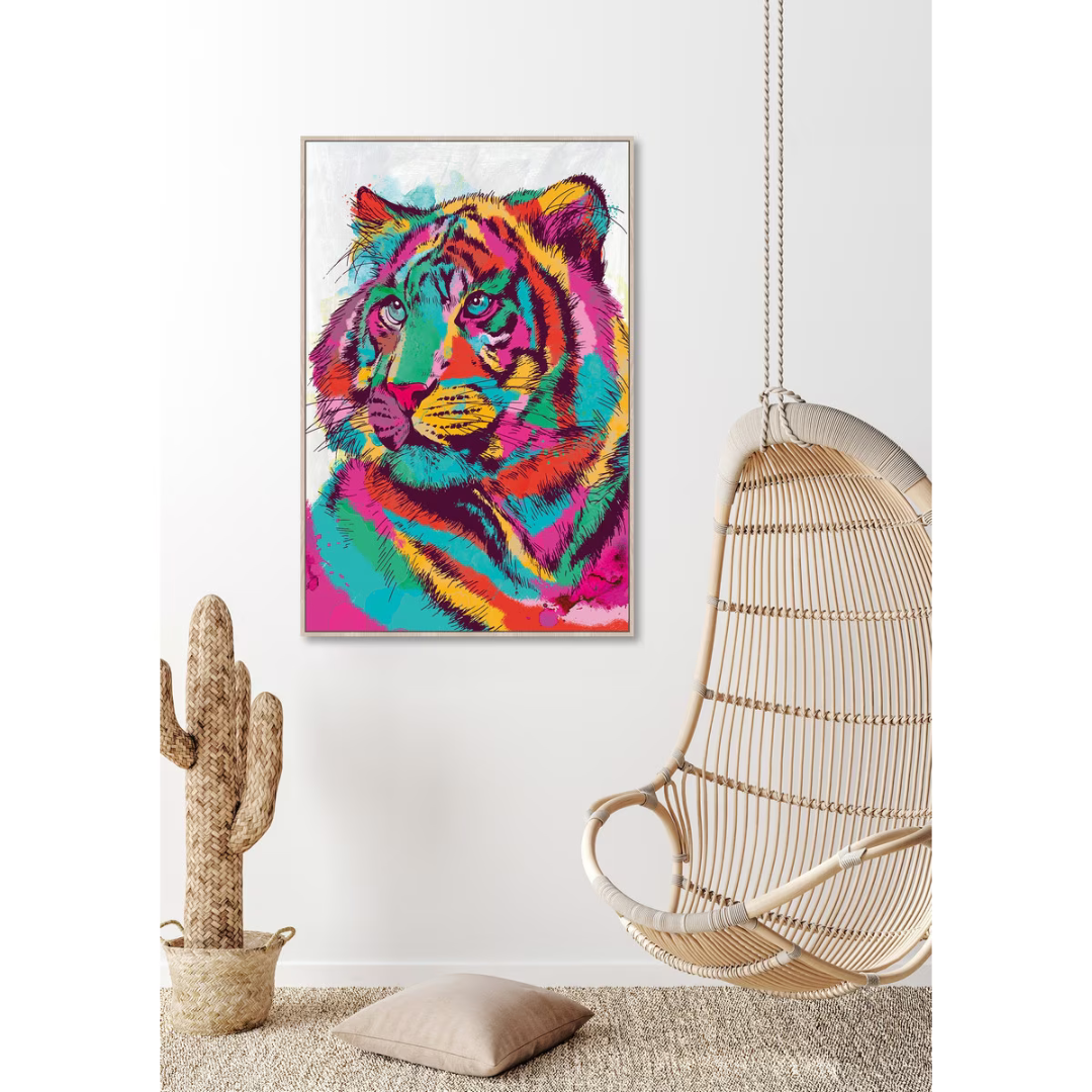 Psychedelic Cat Framed Canvas Art - multi colour