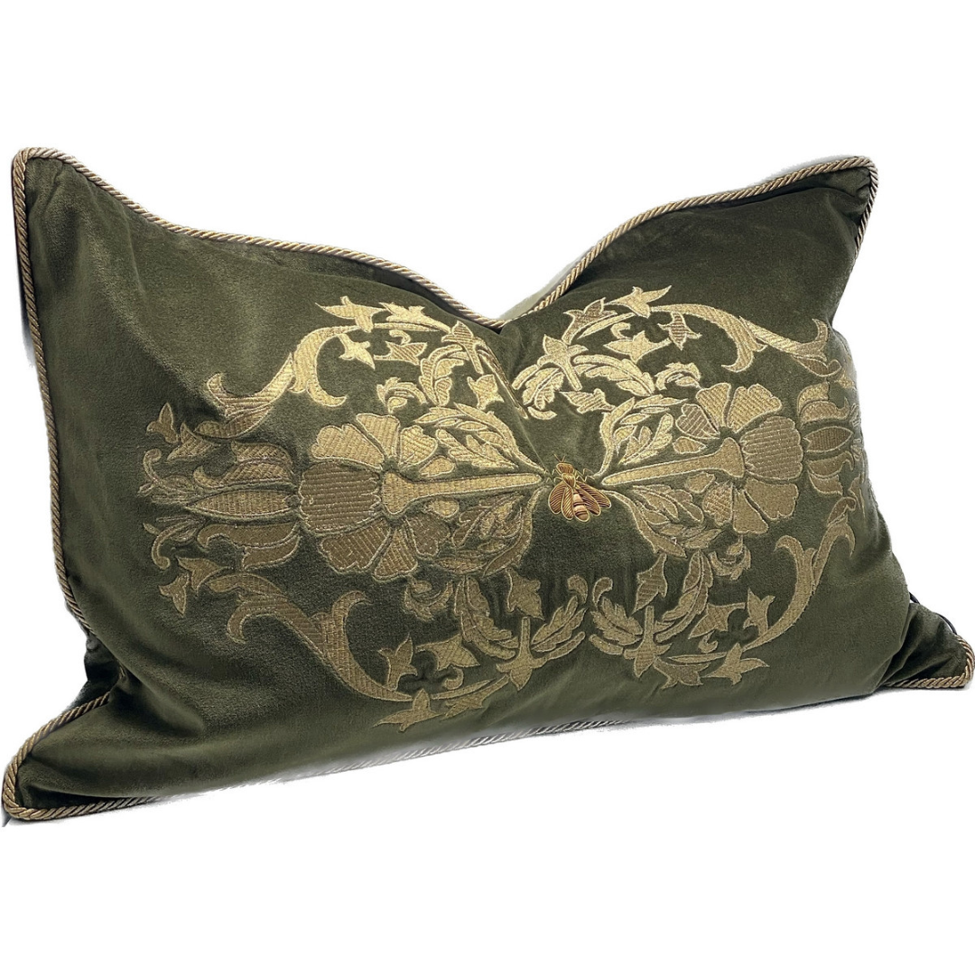 Sanctuary Hand Embroidered Cushion Cover - green/gold