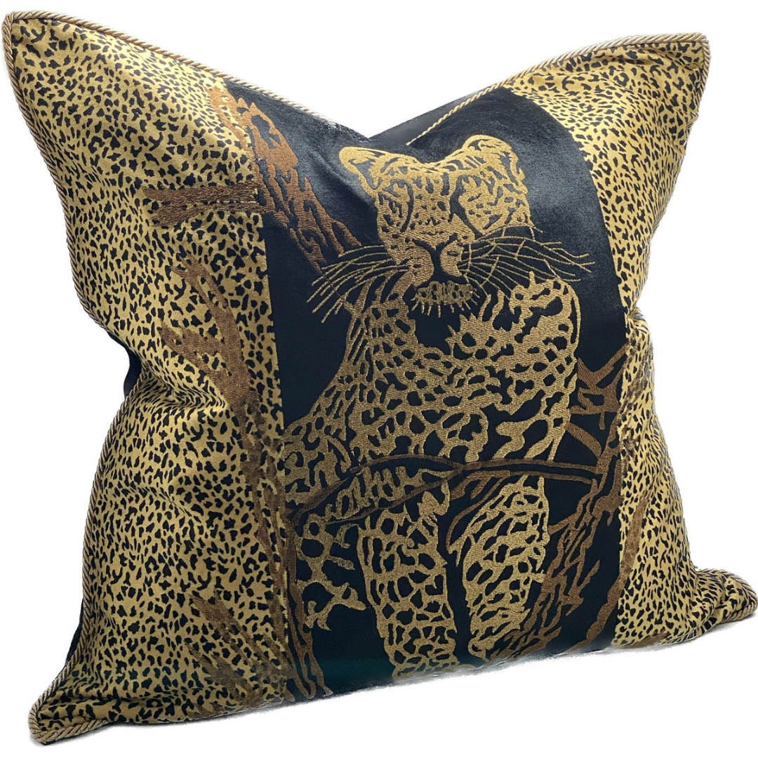 Sanctuary Hand Embroidered Cushion Cover - leopard/black