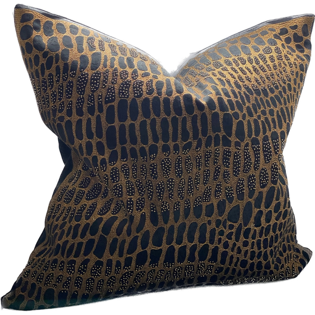 Sanctuary Hand Embroidered Cushion Cover - copper/black