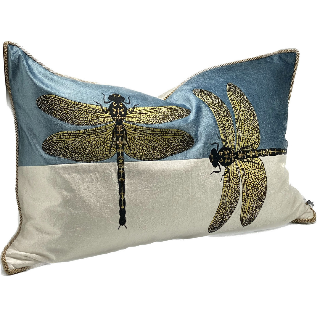 Copy of Sanctuary Hand Embroidered Cushion Cover - blue/white/gold