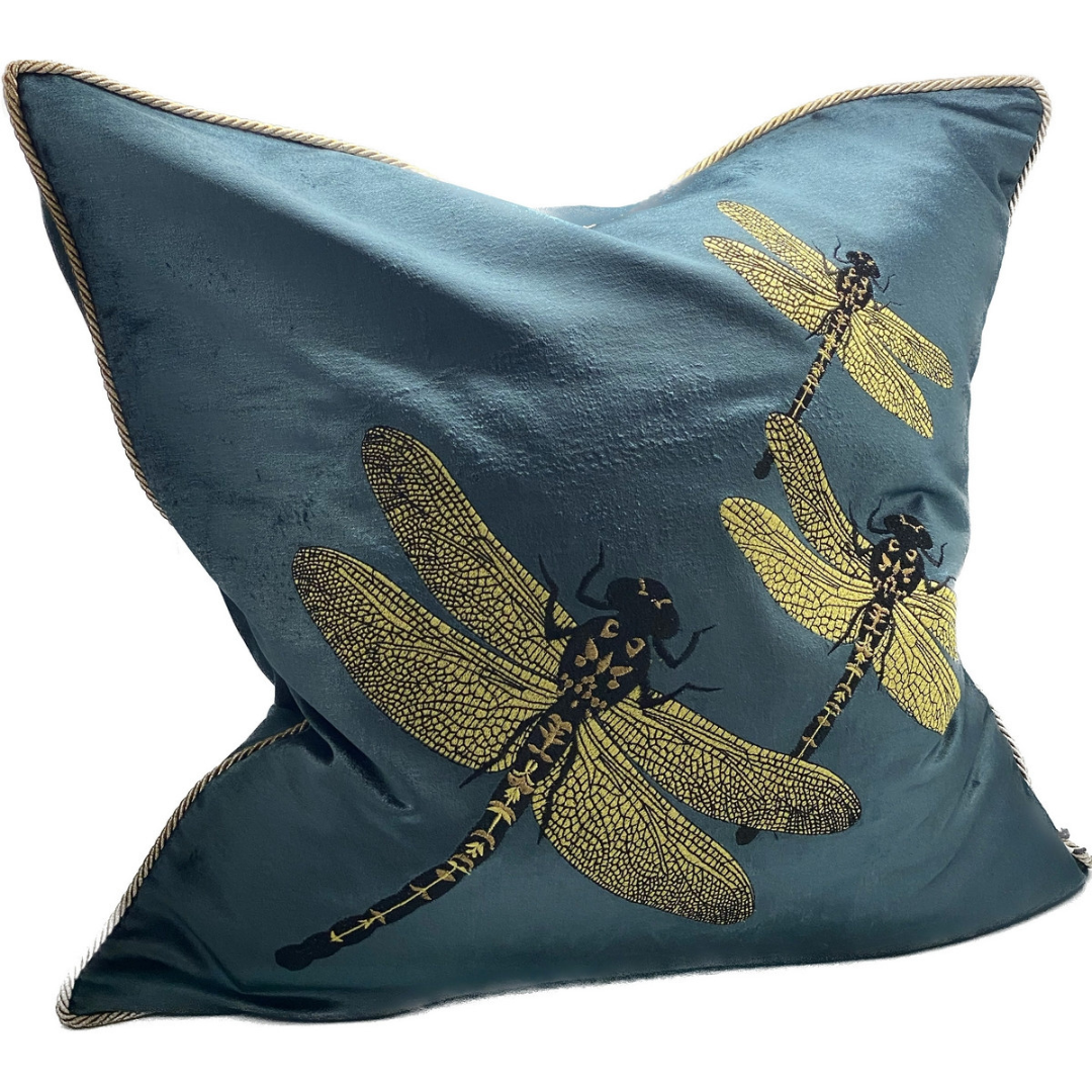 Sanctuary Hand Embroidered Cushion Cover square I - blue/white/gold