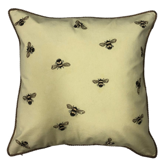 Sanctuary Hand Embroidered Cushion Cover - gold with black bees