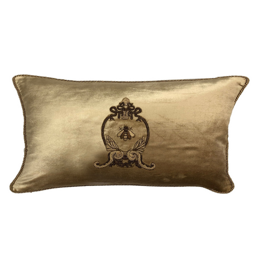 Sanctuary Hand Embroidered Cushion Cover - Antique gold w/ gold wreath