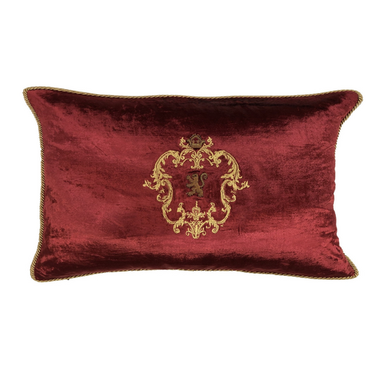 Sanctuary Hand Embroidered Cushion Cover - Maroon w/ wreath