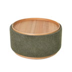 Miami tray ottoman coffee table in moss green boucle with wood base