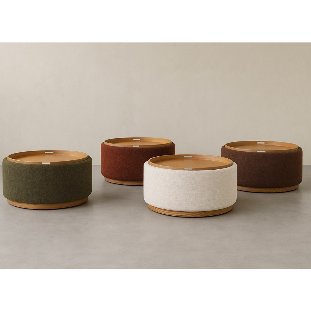 Miami Storage Ottoman with Removable Tray — Moss Green Boucle