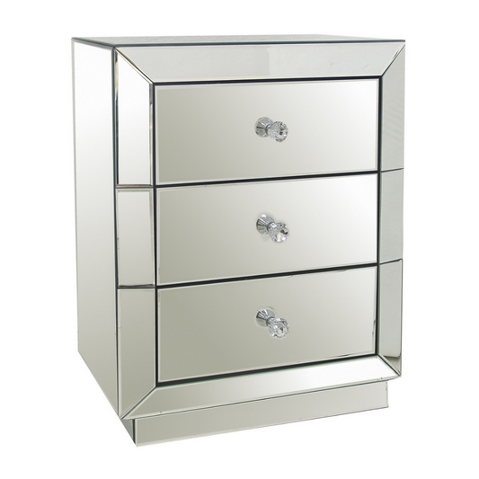 Curio 3 Drawer Mirrored Bedside Table