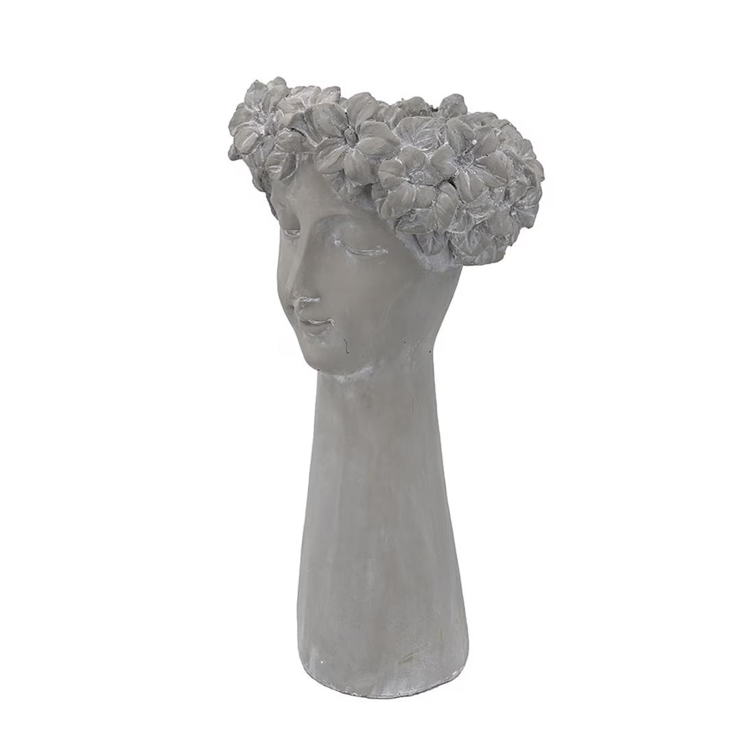 Cement Head Tall Flower Vase