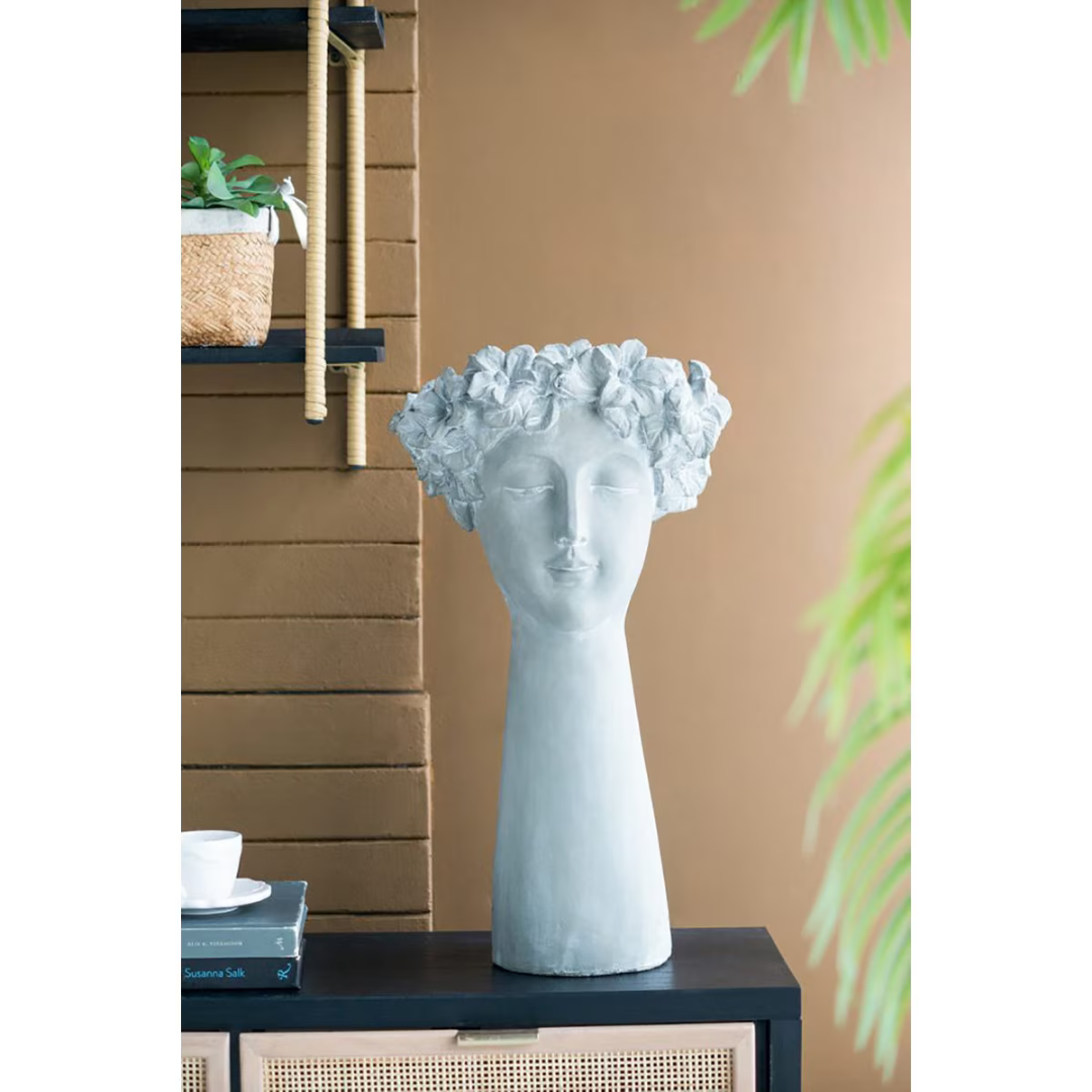 Cement Head Tall Flower Vase