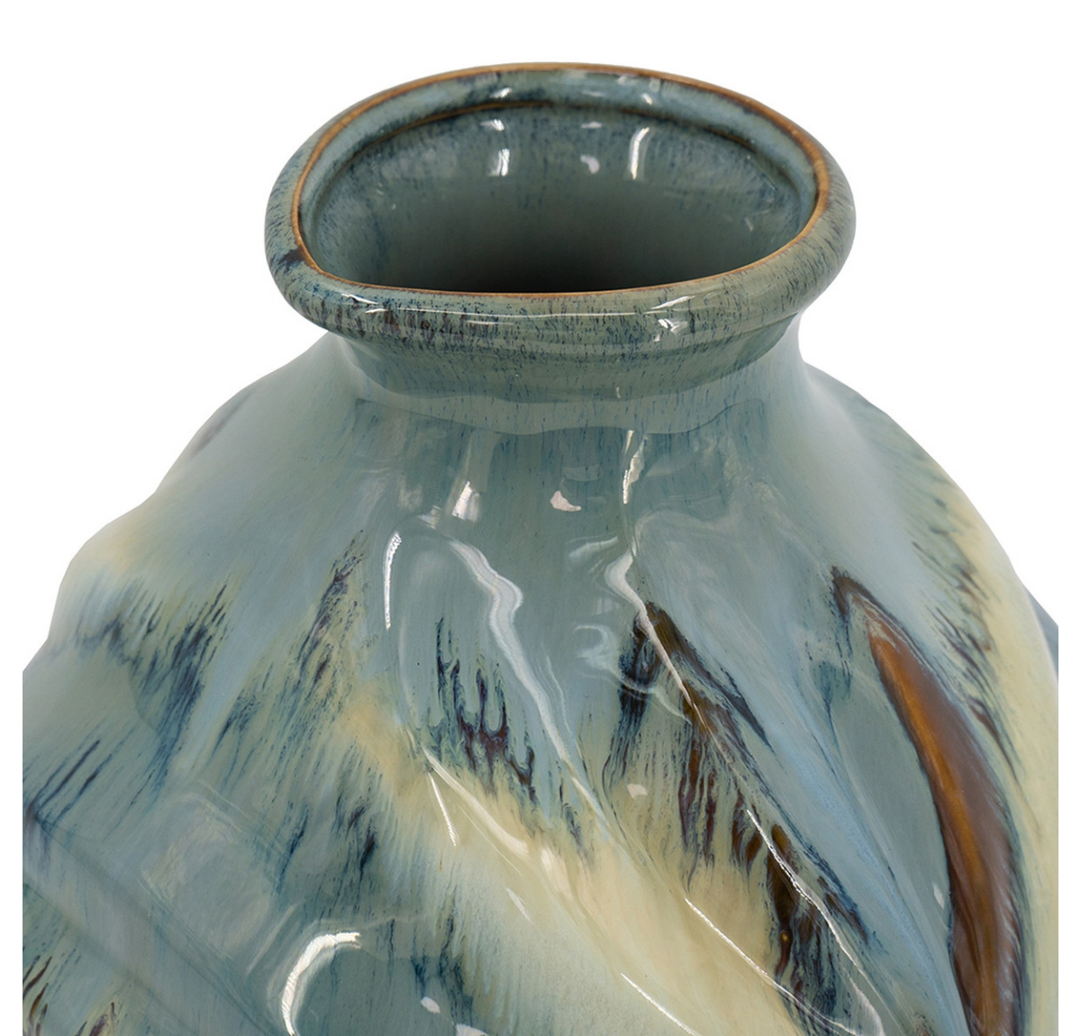 Ceramic Glazed Vase - Blue/White - 28cm tall