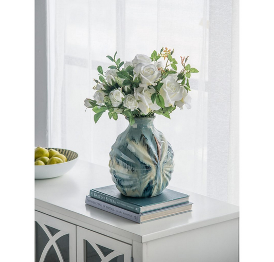 Ceramic Glazed Vase - Blue/White - 28cm tall
