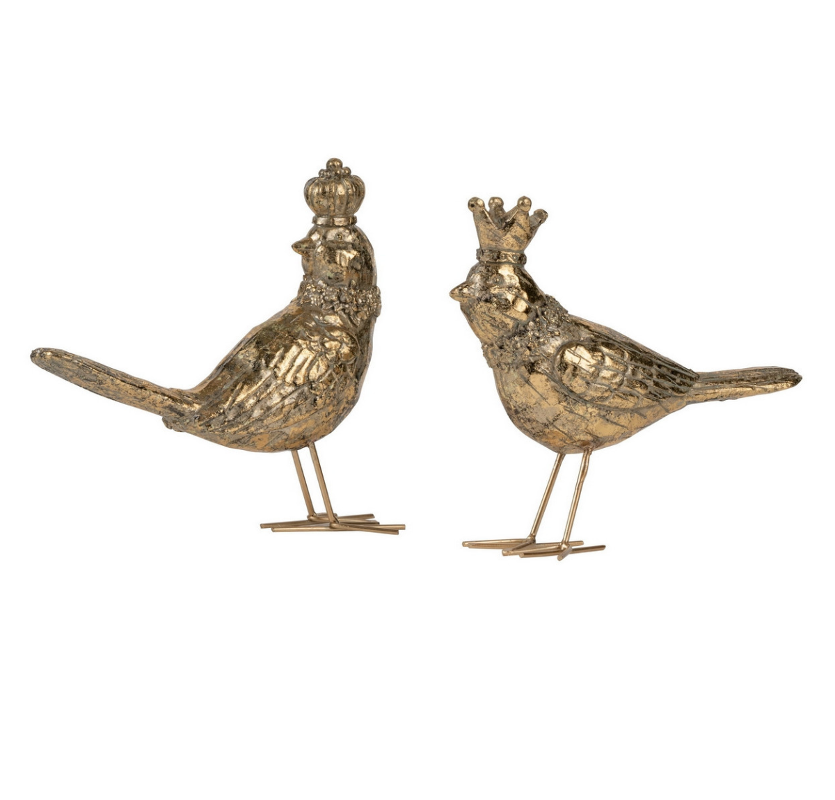 Gold Birds wearing regal crowns- set of 2 - metal