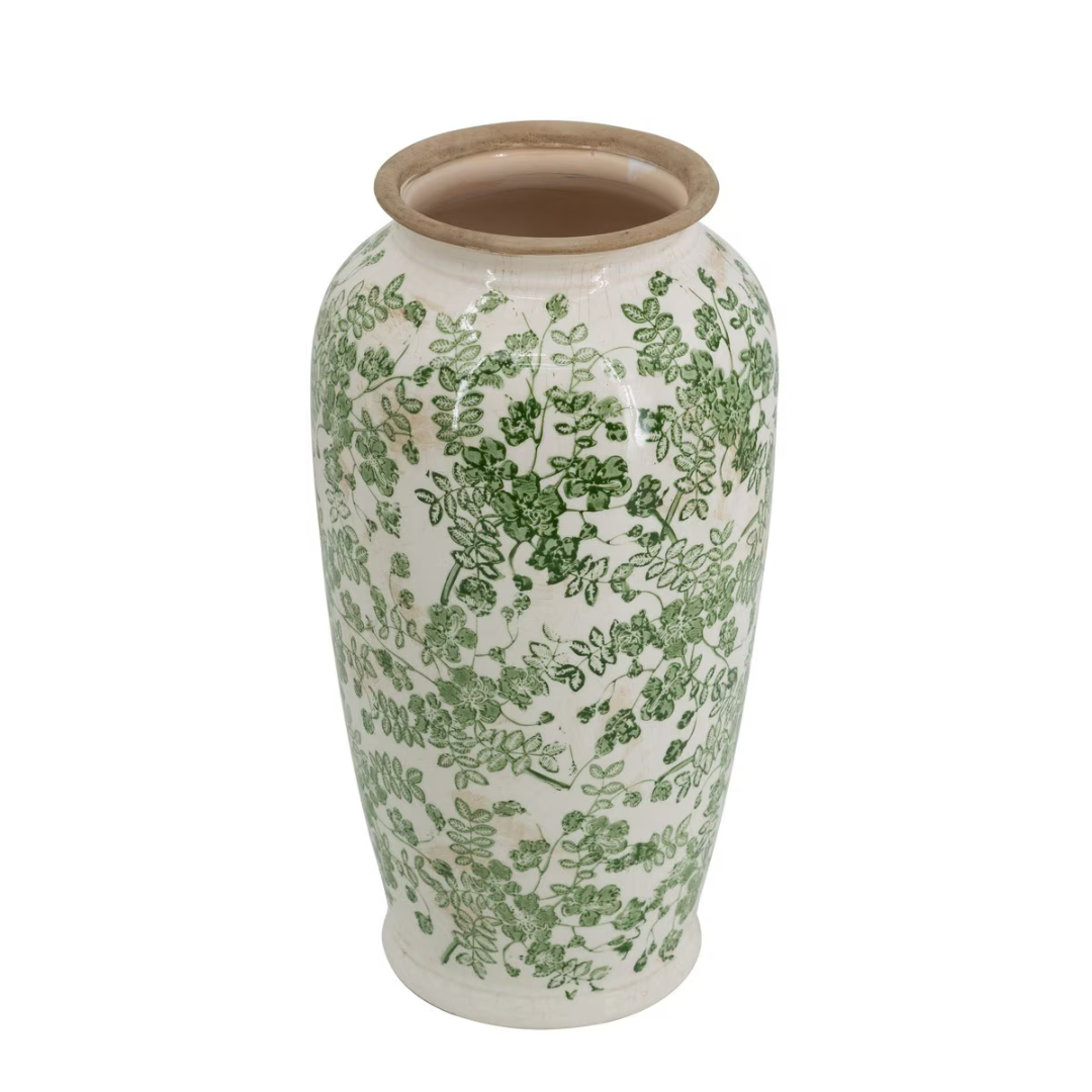 Ceramic Flower Vase - Green/White