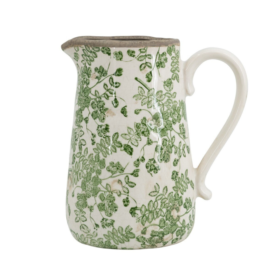 Ceramic Flower Pitcher large - Green/White