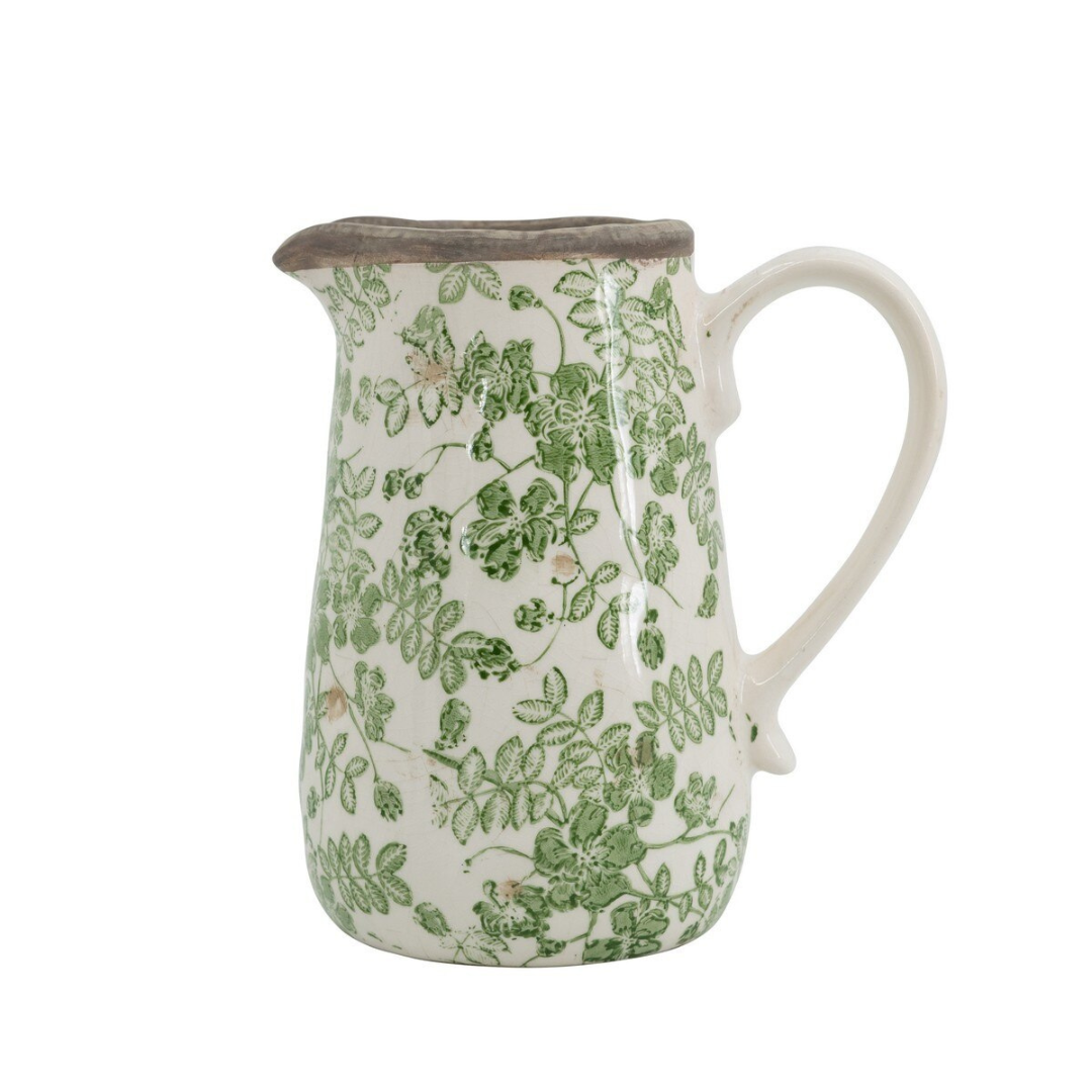 Ceramic Flower Pitcher large - Green/White